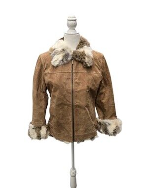 Y2K St. John's Bay Suede Fur Trim Coat